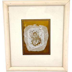 Vintage Gold Lace Stitched 8.5"x9.5" Glitter Angel w Custom Frame